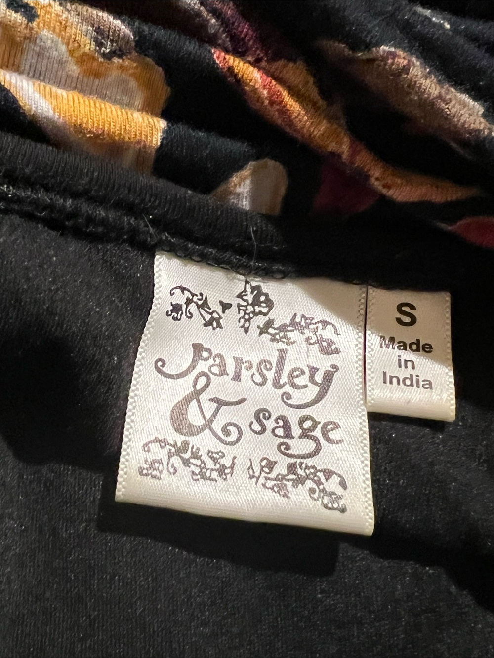 Parsley & Sage Black Cowl Neck Tunic top with attached Floral Scarf Accent - Picture 5 of 5